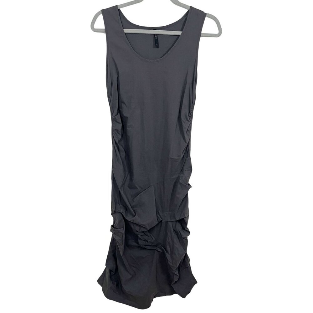 Porto Gray Ruched Sleeveless Midi Dress Lagenlook Artsy - Size 1, Small, US 6